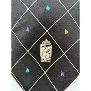 Vintage Zippo 100% Silk Necktie Made in USA Black Diamond Colorful Flame Logo
